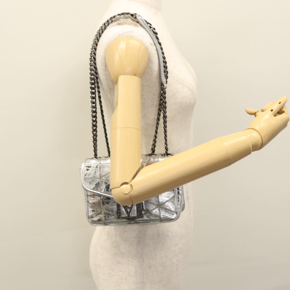 MCM Chain Shoulder Bag Leather Silver Auth 113036