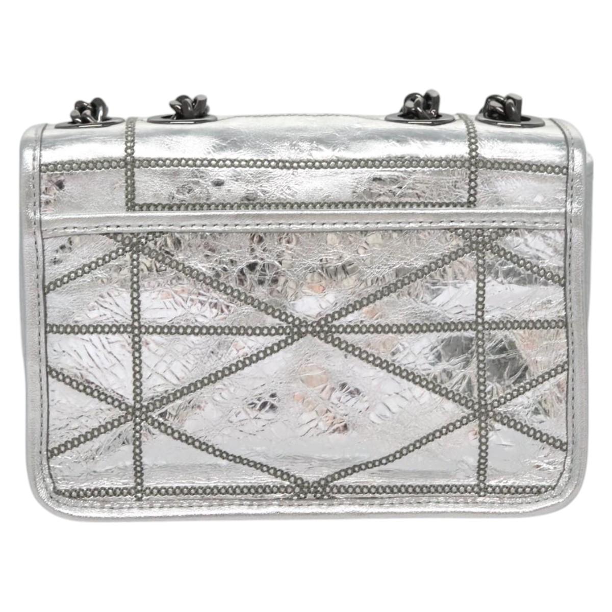 MCM Chain Shoulder Bag Leather Silver Auth 113036