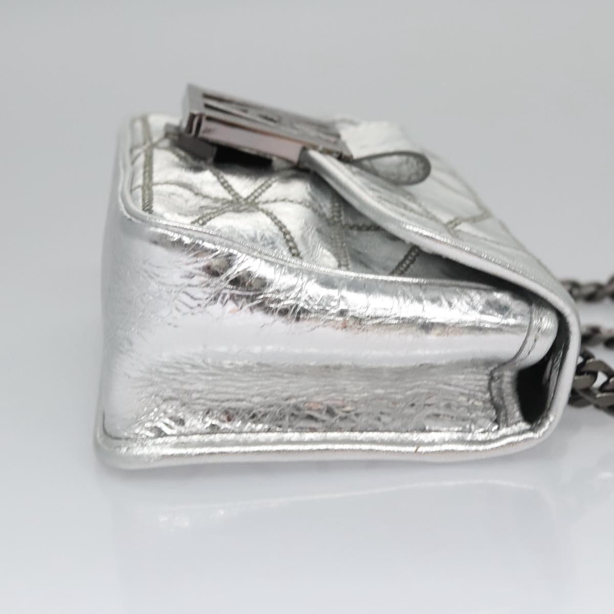 MCM Chain Shoulder Bag Leather Silver Auth 113036