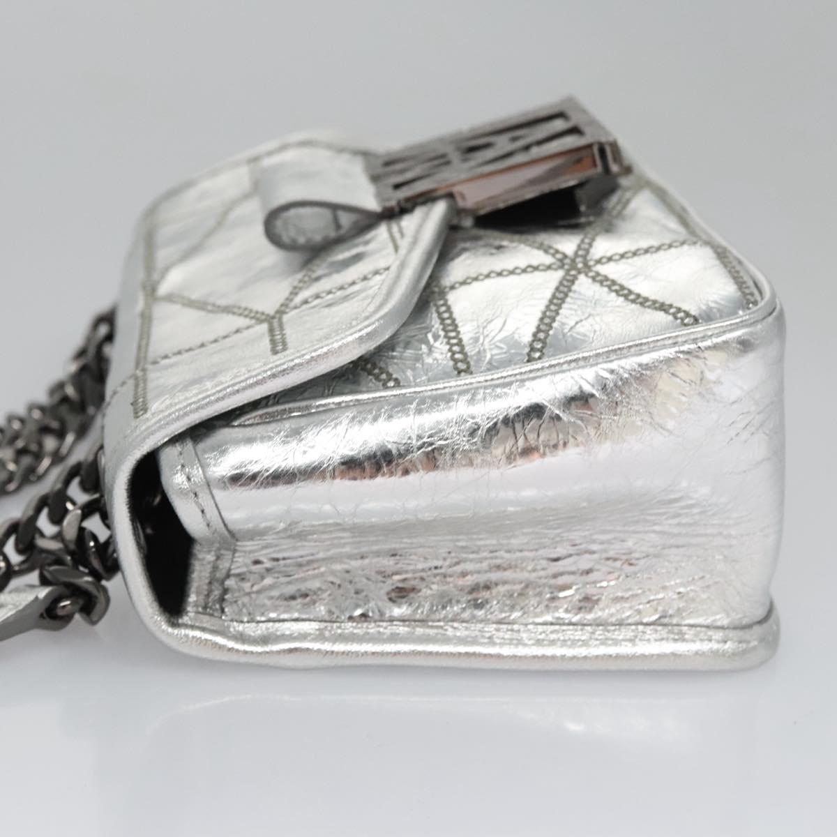 MCM Chain Shoulder Bag Leather Silver Auth 113036