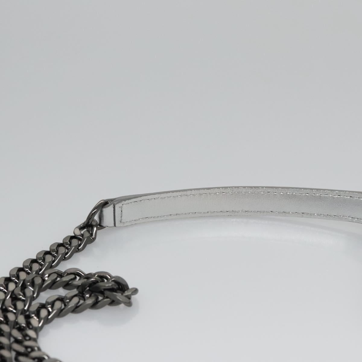 MCM Chain Shoulder Bag Leather Silver Auth 113036