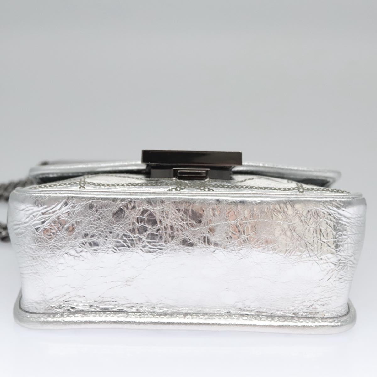 MCM Chain Shoulder Bag Leather Silver Auth 113036