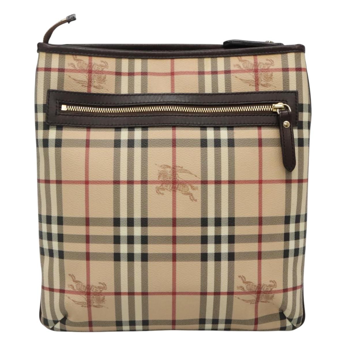 BURBERRY Nova Check Shoulder Bag PVC Leather Beige Auth 113037