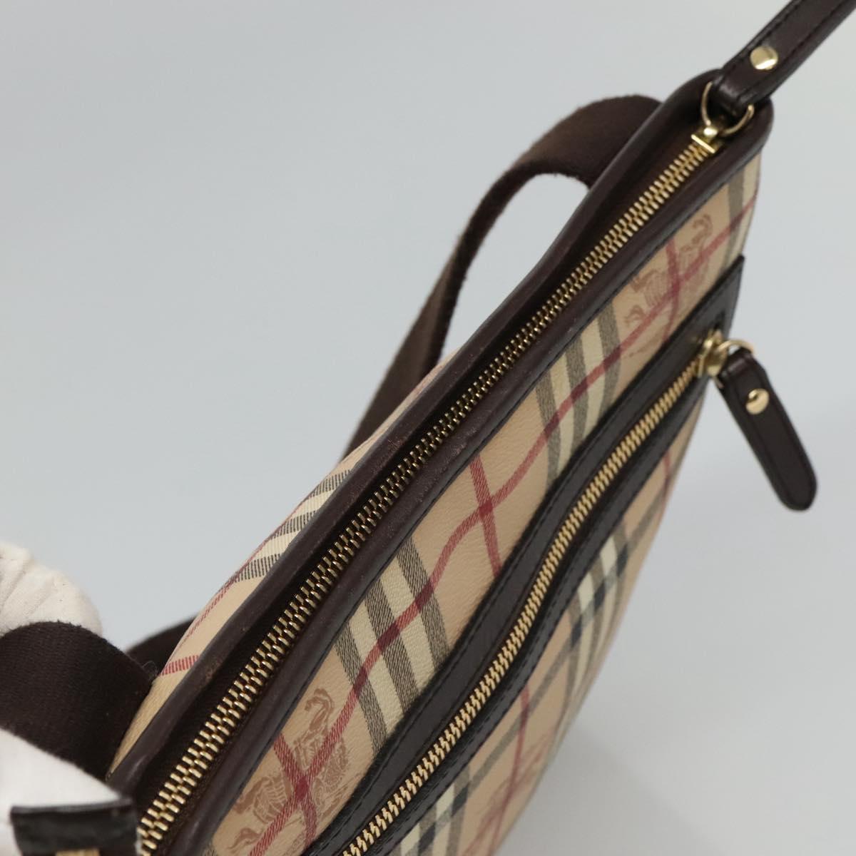 BURBERRY Nova Check Shoulder Bag PVC Leather Beige Auth 113037