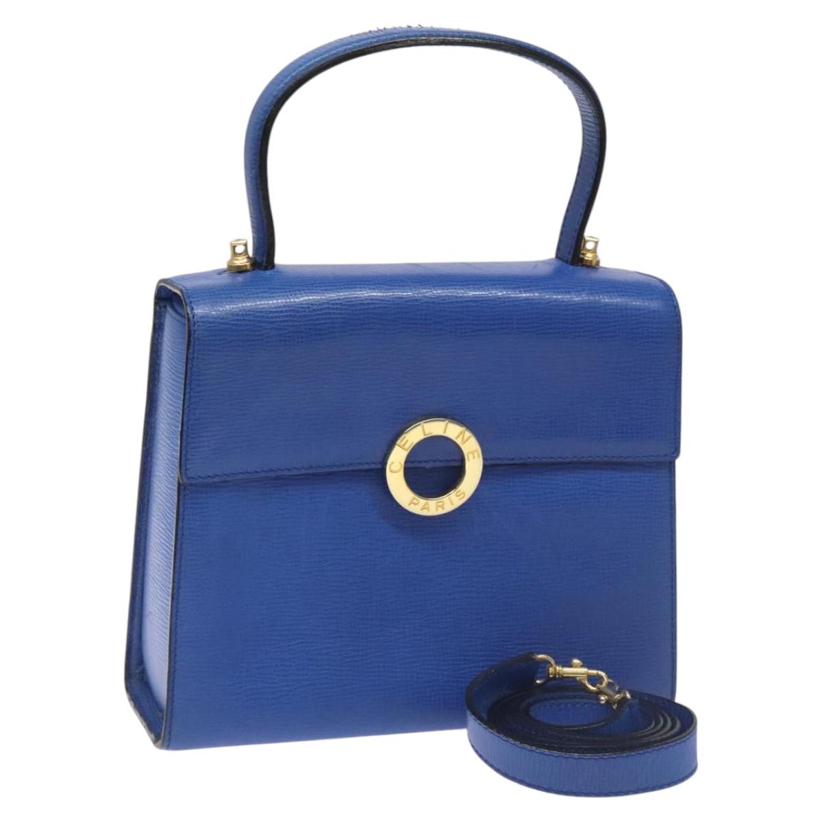 CELINE Hand Bag Leather 2way Blue Auth 113042V