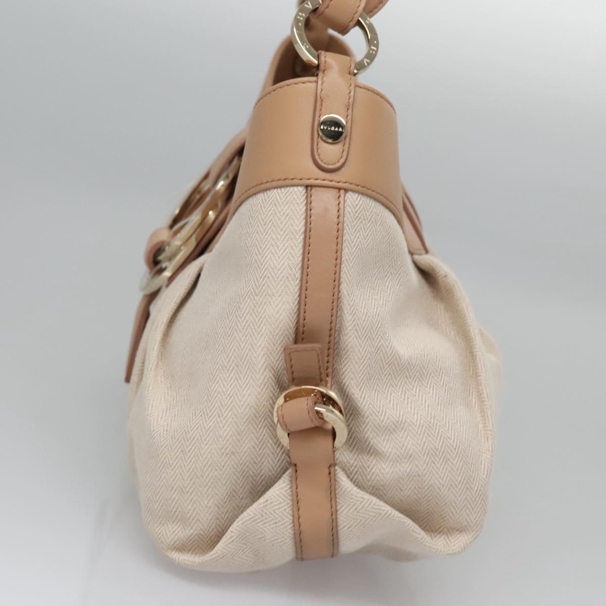 BVLGARI Chandra Shoulder Bag Canvas Beige Auth 113047