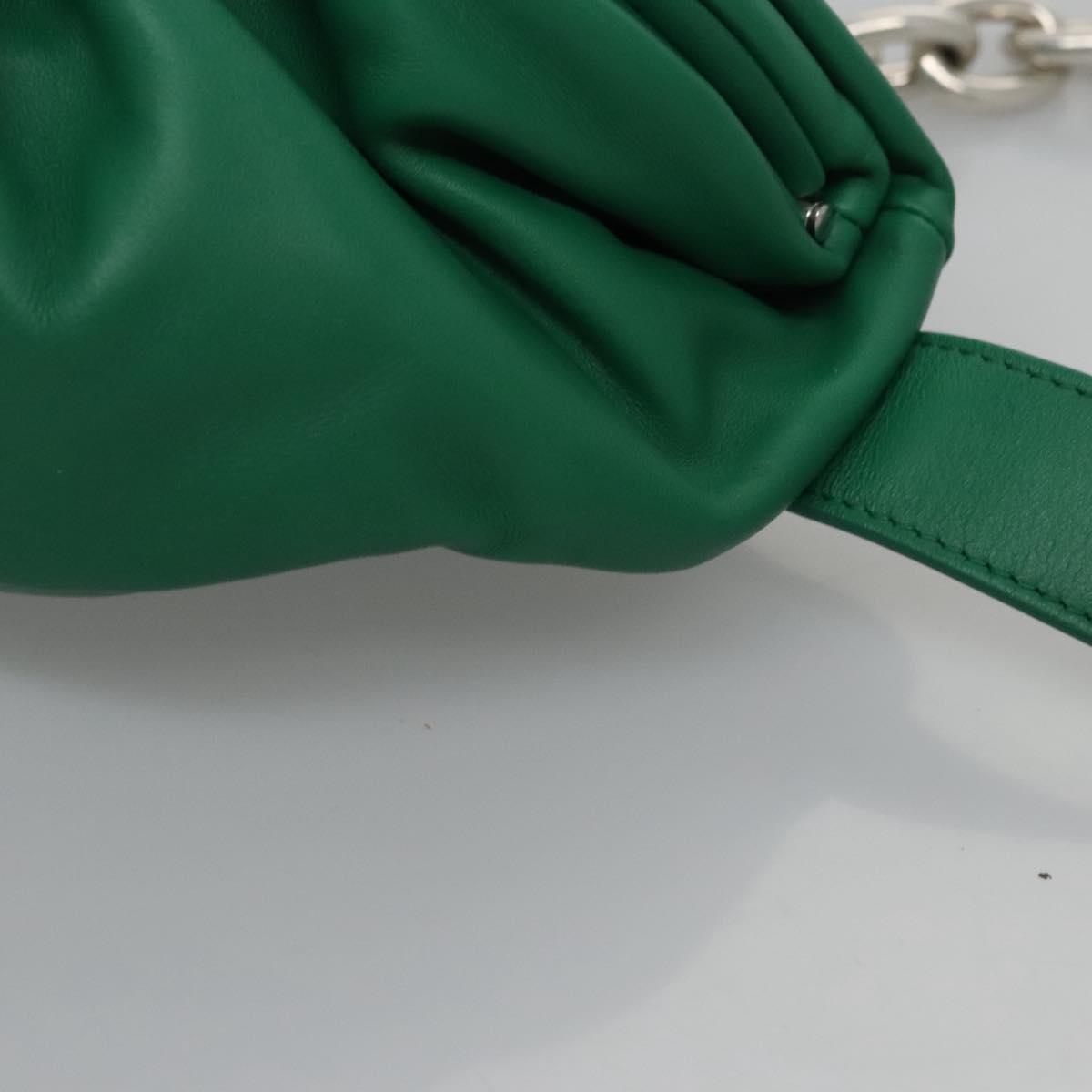 BOTTEGA VENETA Chain Shoulder Bag Leather Green Silver Auth 113050M