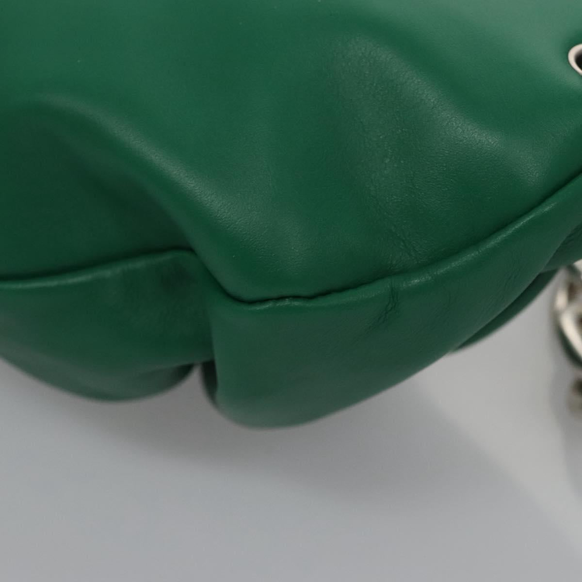BOTTEGA VENETA Chain Shoulder Bag Leather Green Silver Auth 113050M