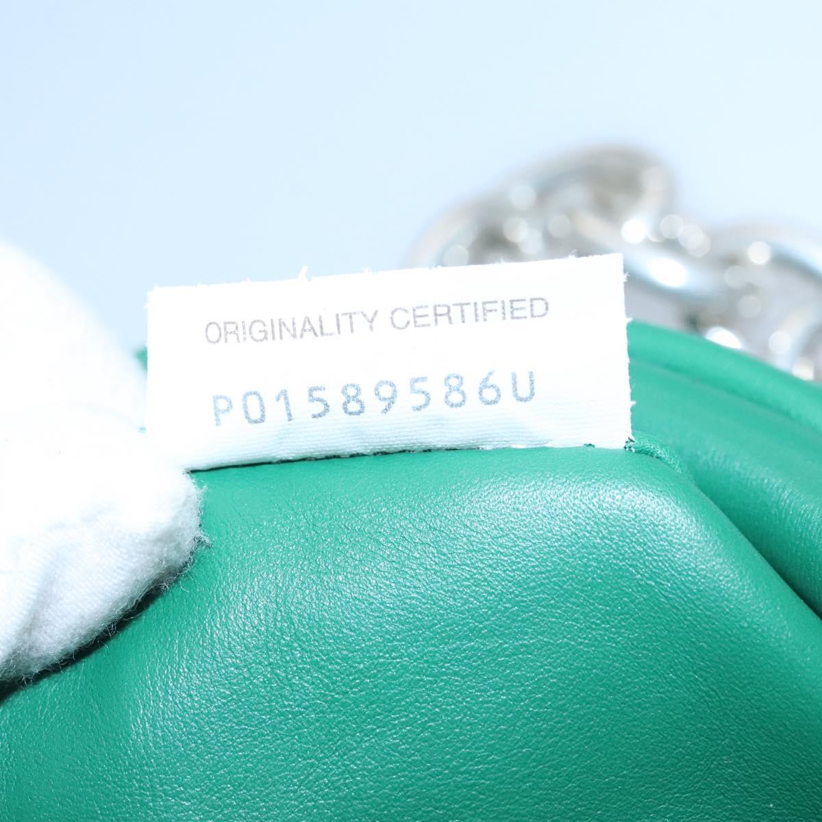 BOTTEGA VENETA Chain Shoulder Bag Leather Green Silver Auth 113050M