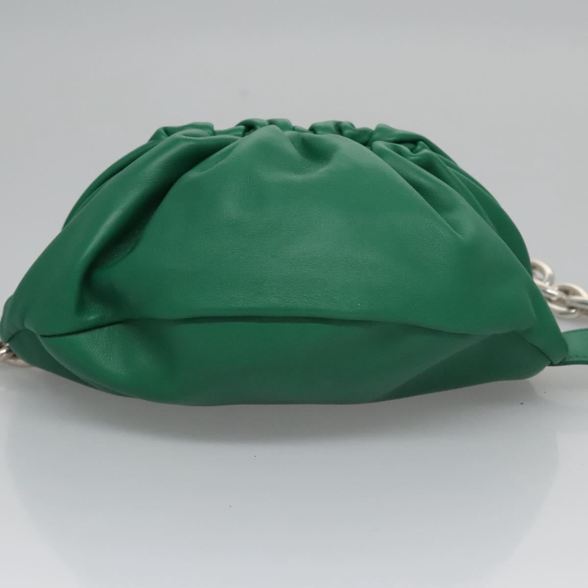 BOTTEGA VENETA Chain Shoulder Bag Leather Green Silver Auth 113050M