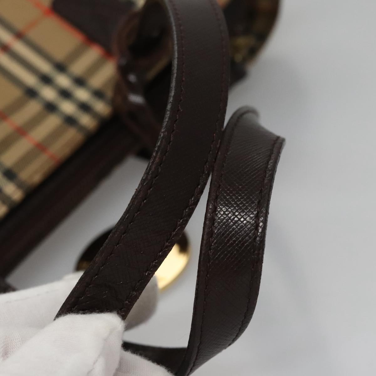 BURBERRY Nova Check Hand Bag Canvas Beige Auth 113053