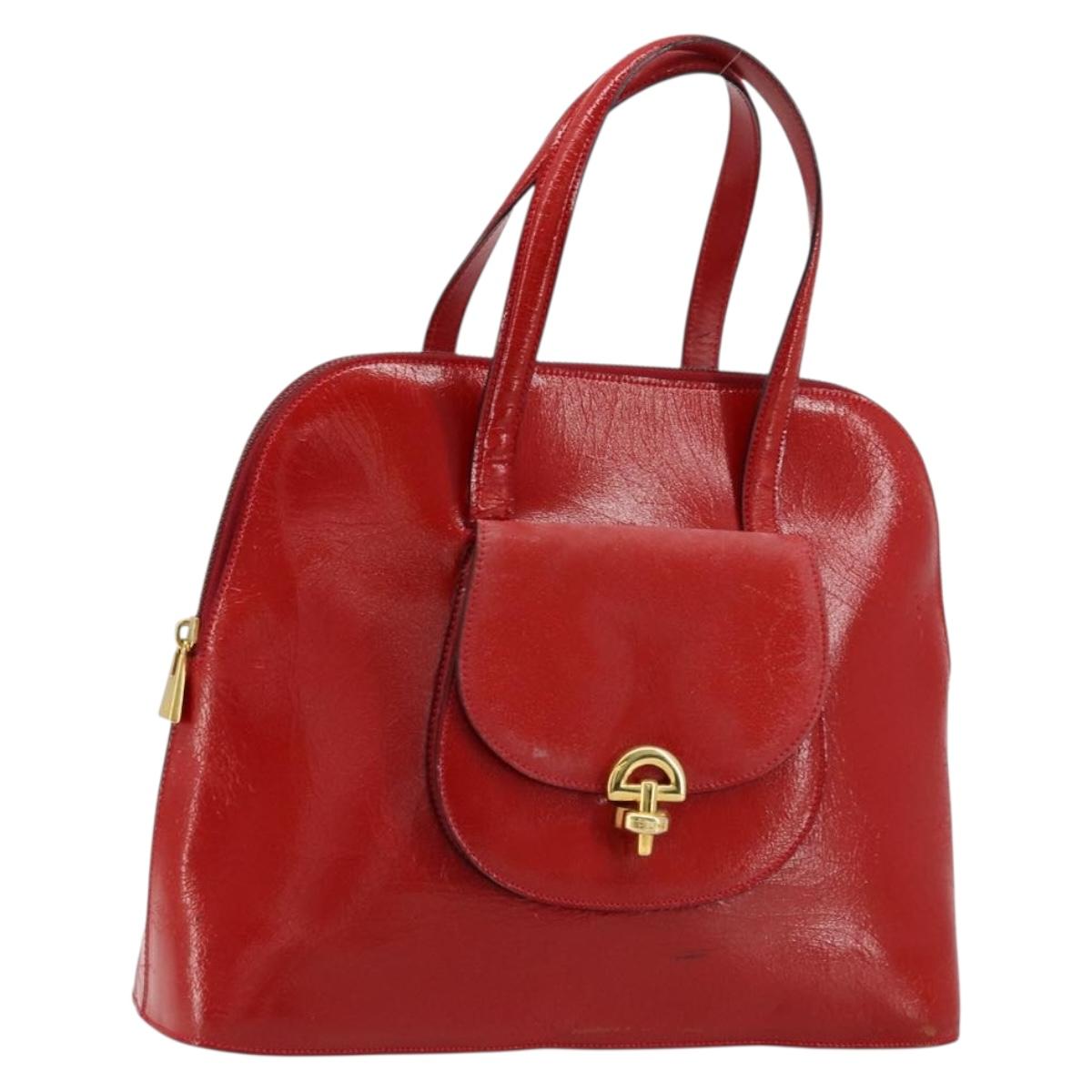 CELINE Hand Bag Patent leather Red Gold Auth 113064