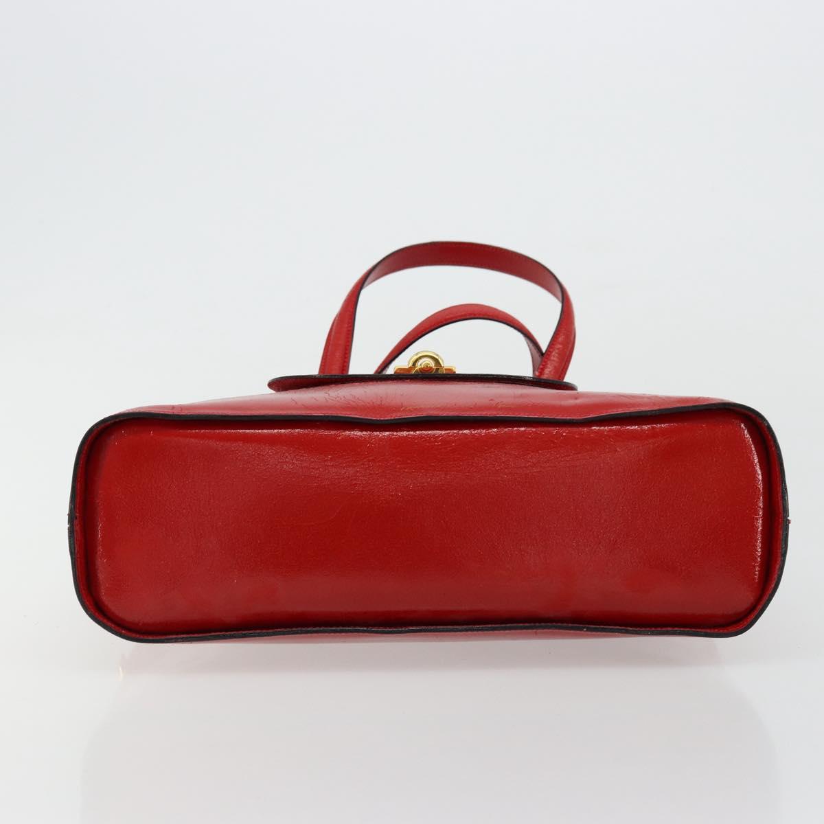CELINE Hand Bag Patent leather Red Gold Auth 113064