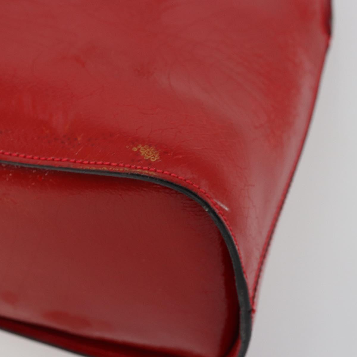 CELINE Hand Bag Patent leather Red Gold Auth 113064