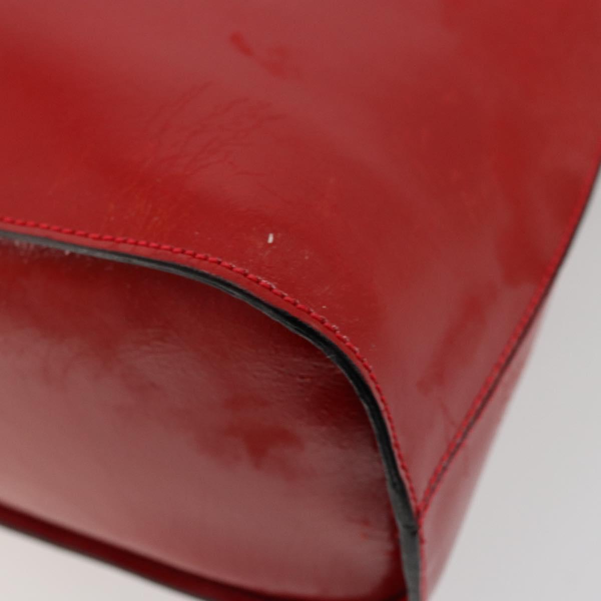 CELINE Hand Bag Patent leather Red Gold Auth 113064