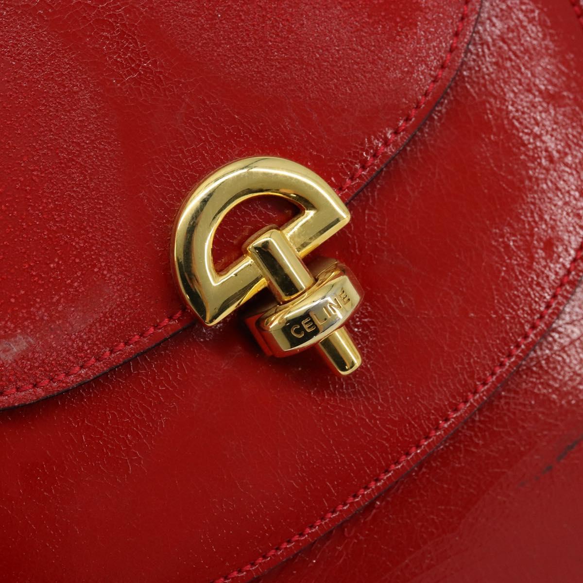 CELINE Hand Bag Patent leather Red Gold Auth 113064