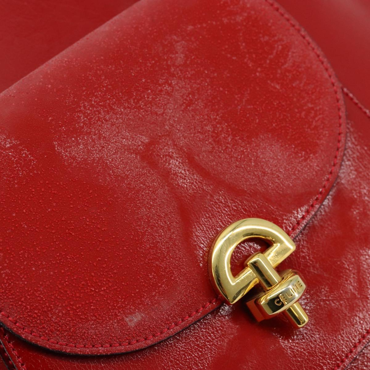 CELINE Hand Bag Patent leather Red Gold Auth 113064