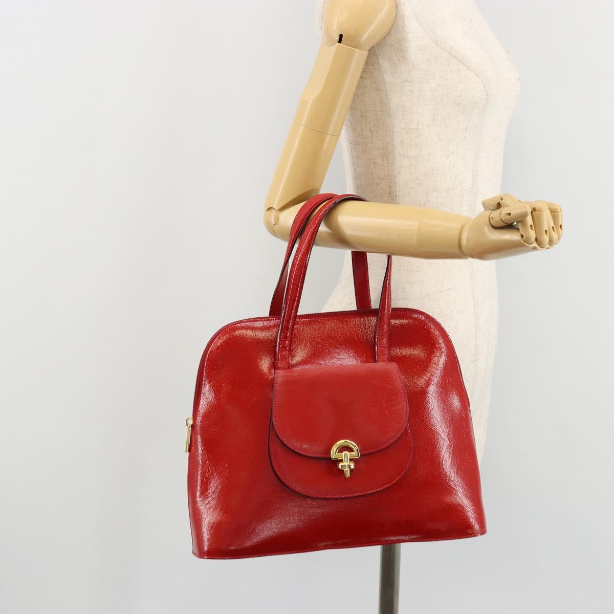 CELINE Hand Bag Patent leather Red Gold Auth 113064
