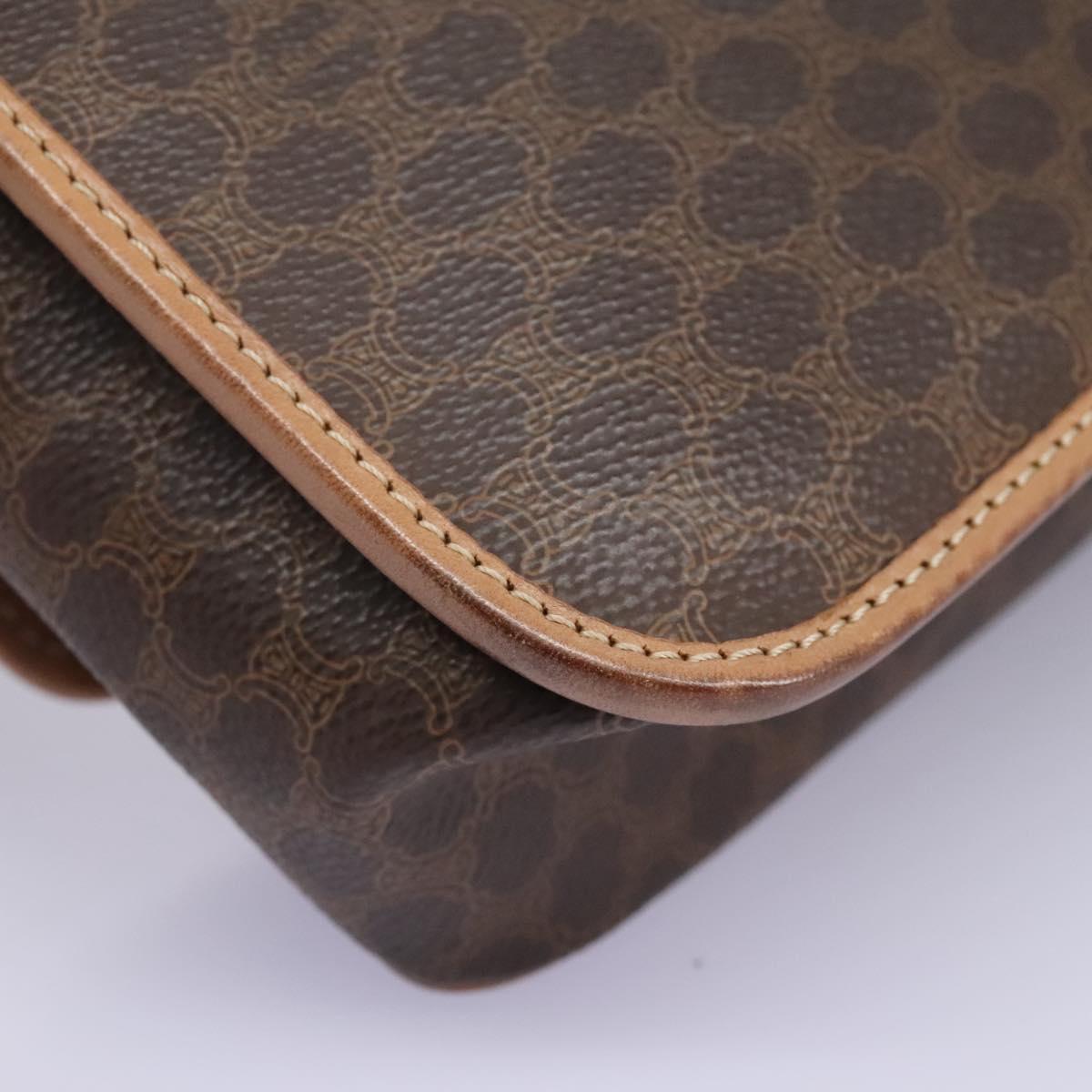 CELINE Macadam Canvas Shoulder Bag PVC Leather Brown Gold Auth 113071