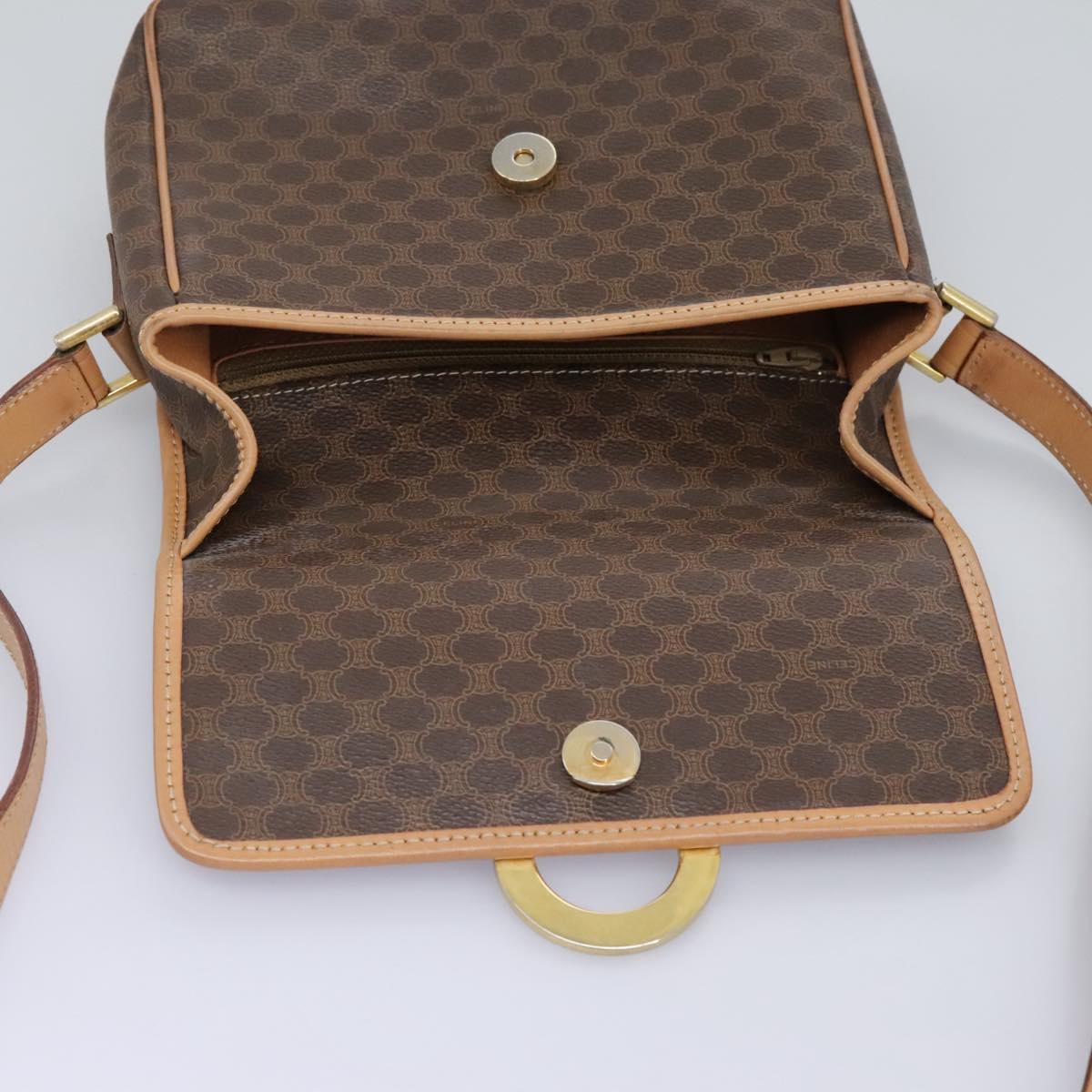 CELINE Macadam Canvas Shoulder Bag PVC Leather Brown Gold Auth 113071