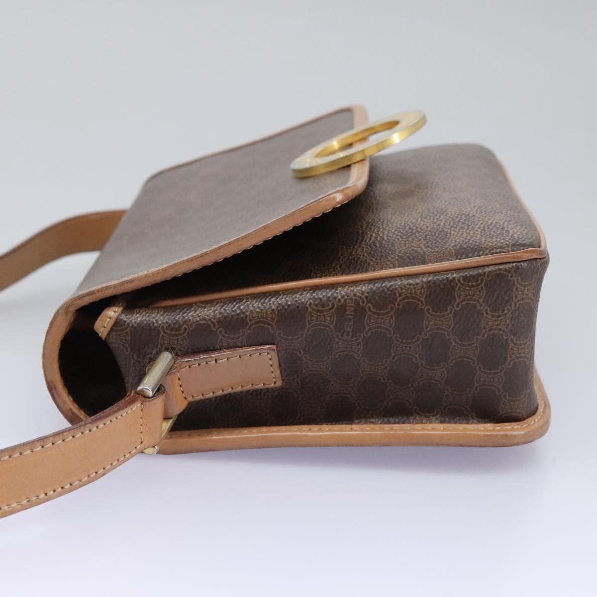 CELINE Macadam Canvas Shoulder Bag PVC Leather Brown Gold Auth 113071