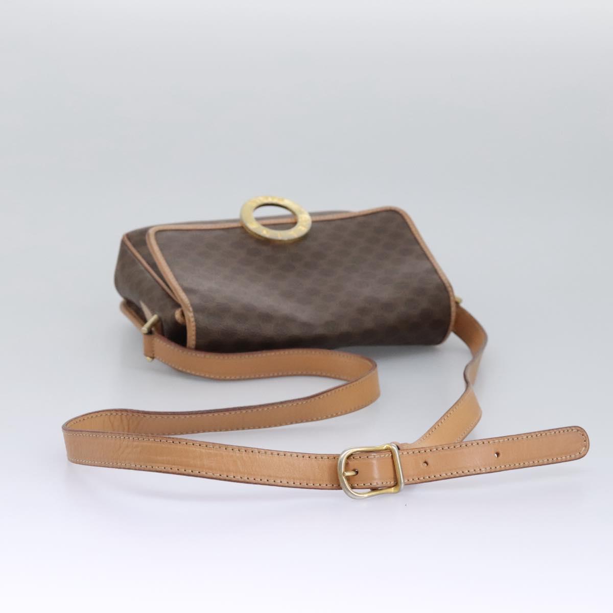 CELINE Macadam Canvas Shoulder Bag PVC Leather Brown Gold Auth 113071