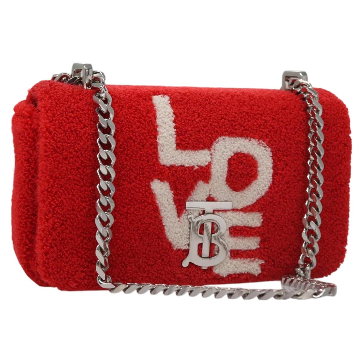 BURBERRY Chain Shoulder Bag pile Red Auth 113077V