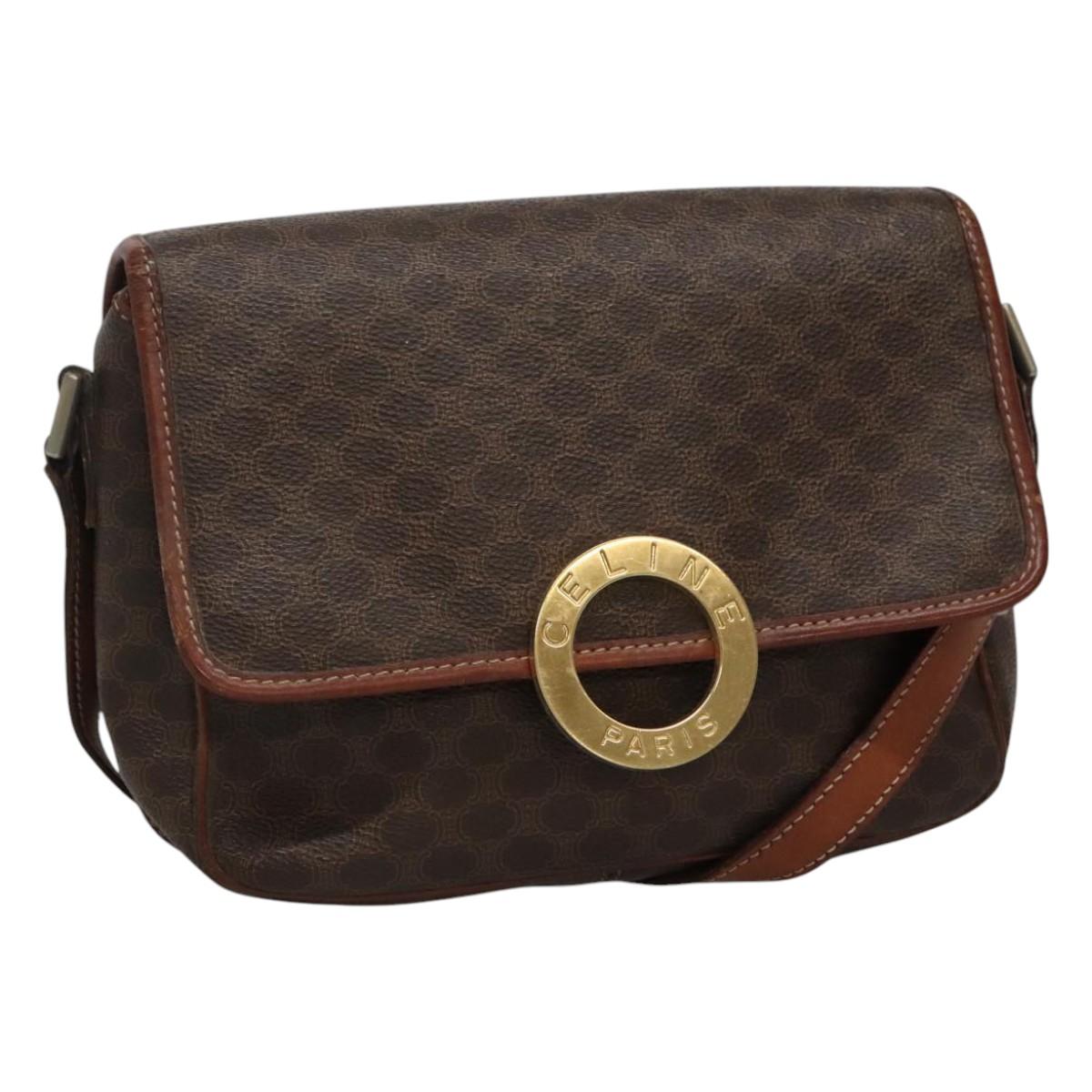 CELINE Macadam Canvas Shoulder Bag PVC Brown Gold Auth 113084