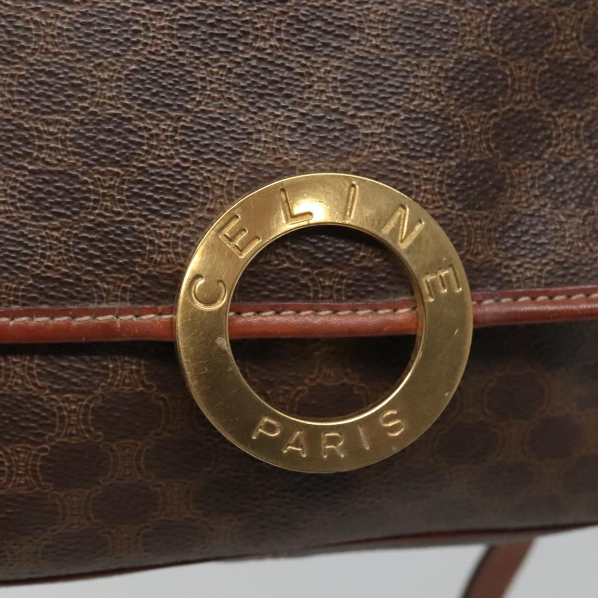 CELINE Macadam Canvas Shoulder Bag PVC Brown Gold Auth 113084