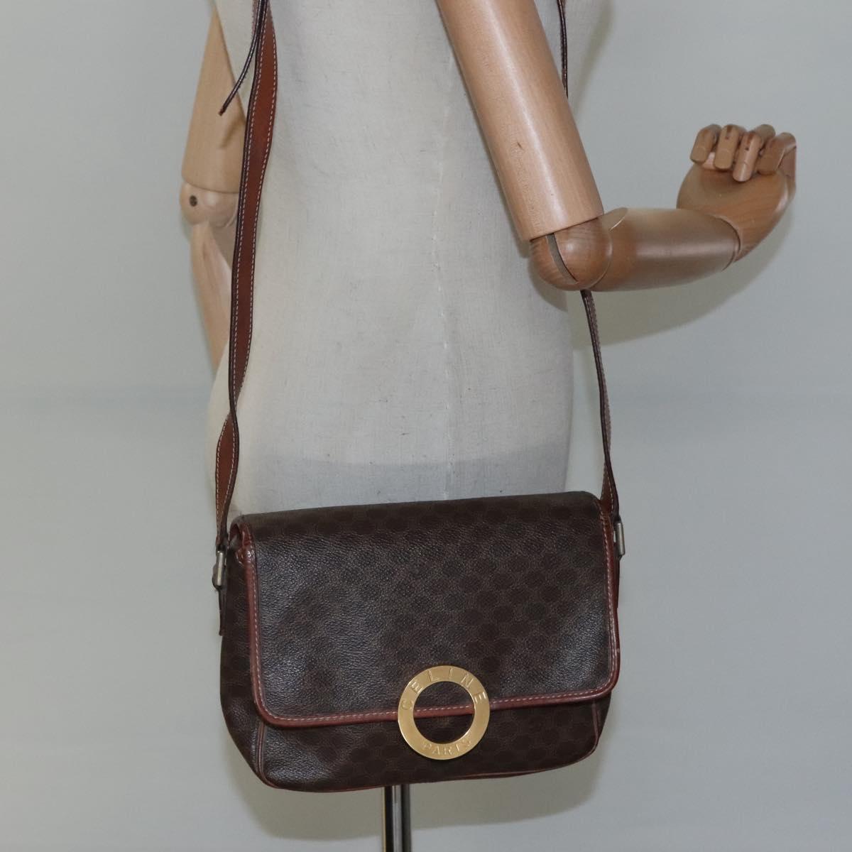 CELINE Macadam Canvas Shoulder Bag PVC Brown Gold Auth 113084