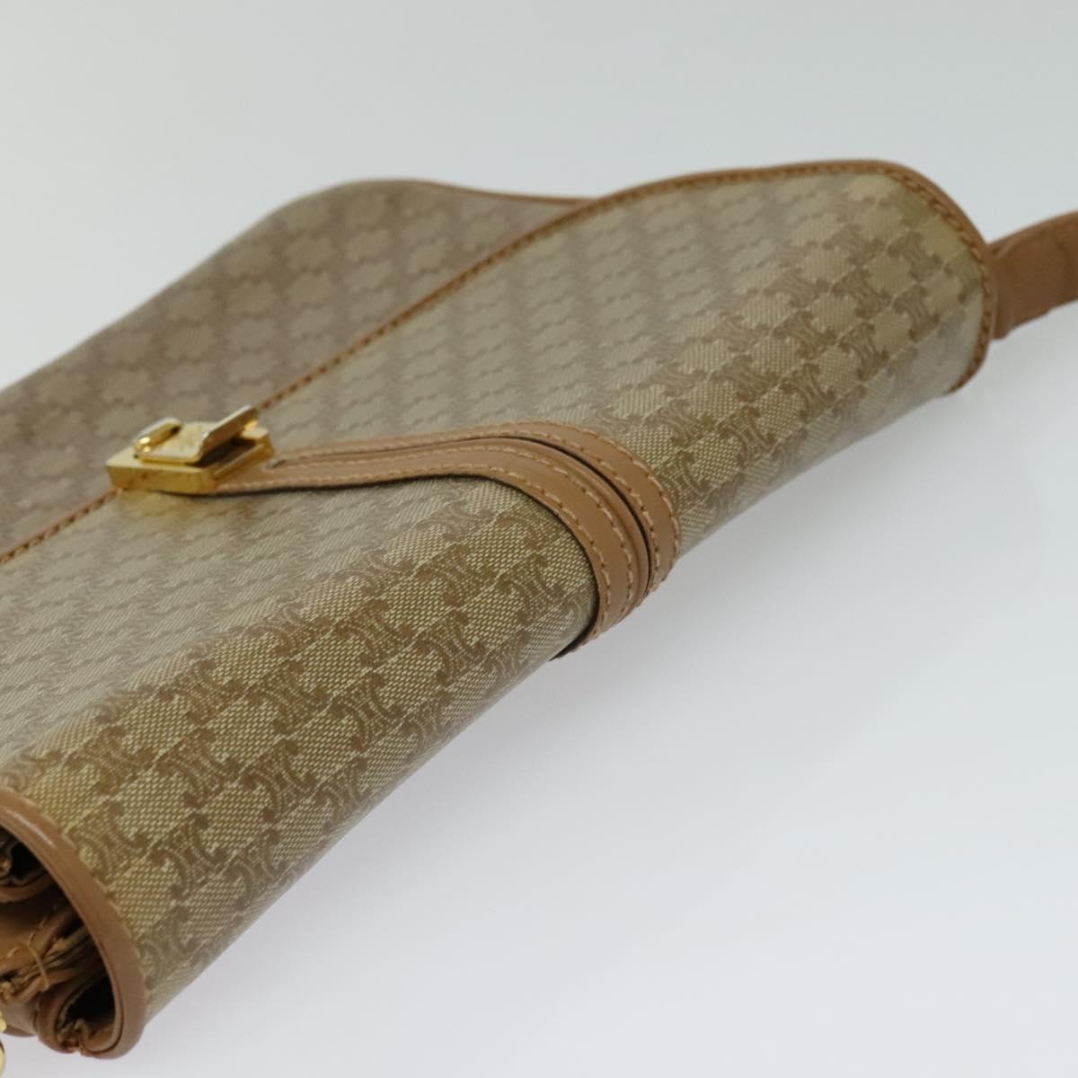 CELINE Macadam Canvas Shoulder Bag PVC Leather Beige Auth 113087