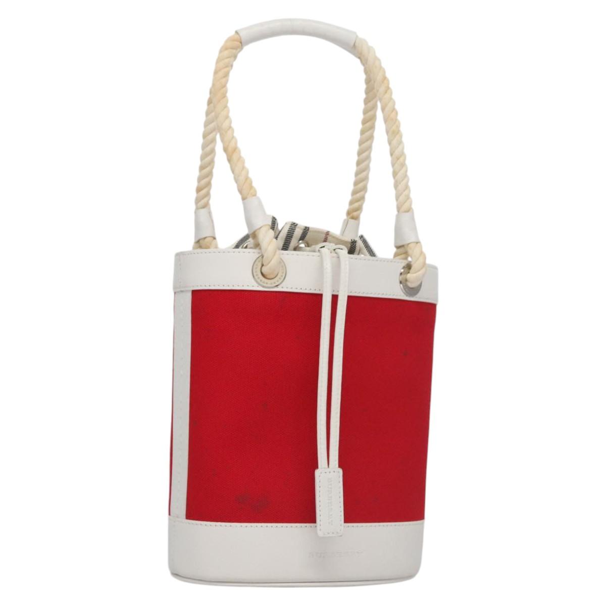 BURBERRY Blue Label Hand Bag Canvas Leather Red White Silver Auth 113132