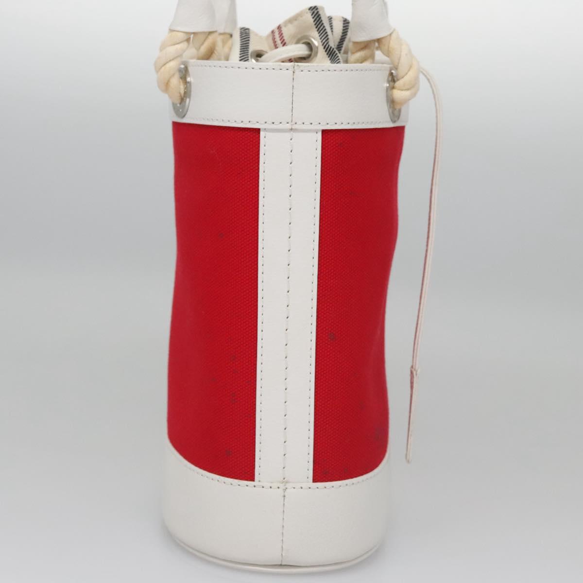 BURBERRY Blue Label Hand Bag Canvas Leather Red White Silver Auth 113132