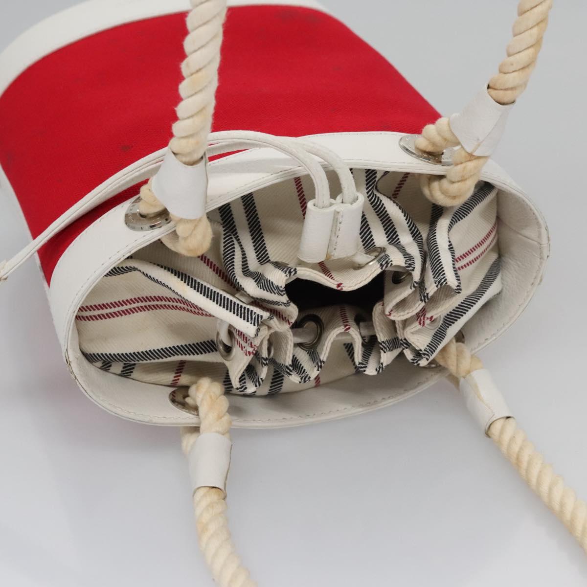 BURBERRY Blue Label Hand Bag Canvas Leather Red White Silver Auth 113132