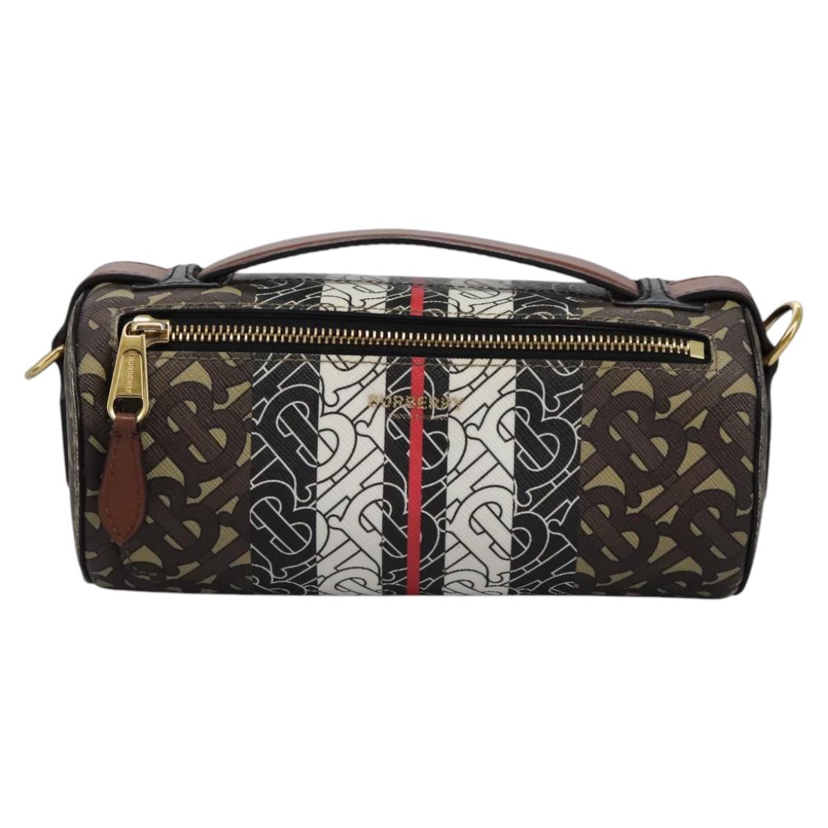 BURBERRY Monogram Stripe Shoulder Bag PVC Leather Brown Auth 113137V