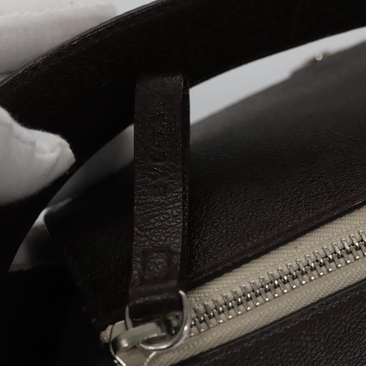 BVLGARI Hand Bag Canvas Leather Beige Brown Silver Auth 113142