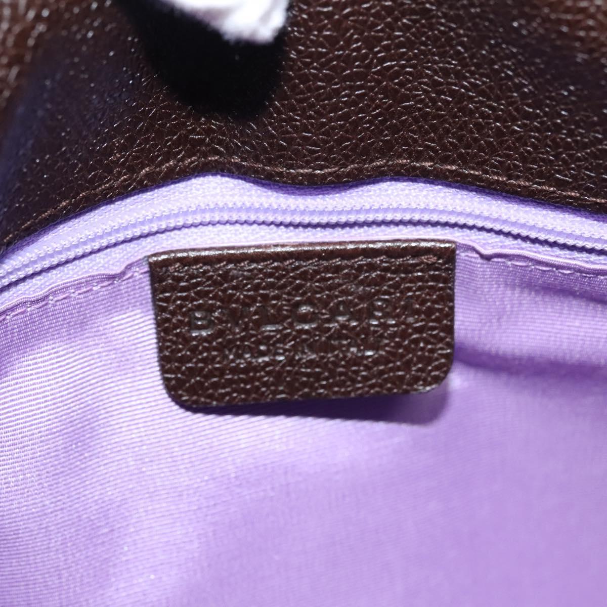 BVLGARI Hand Bag Canvas Leather Beige Brown Silver Auth 113142