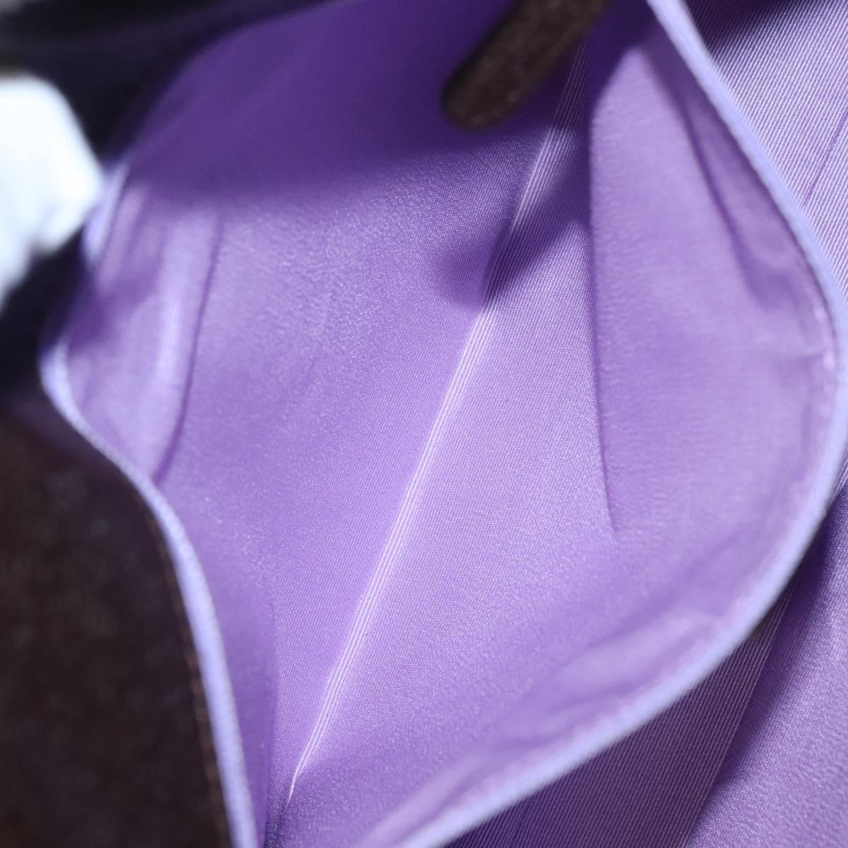 BVLGARI Hand Bag Canvas Leather Beige Brown Silver Auth 113142