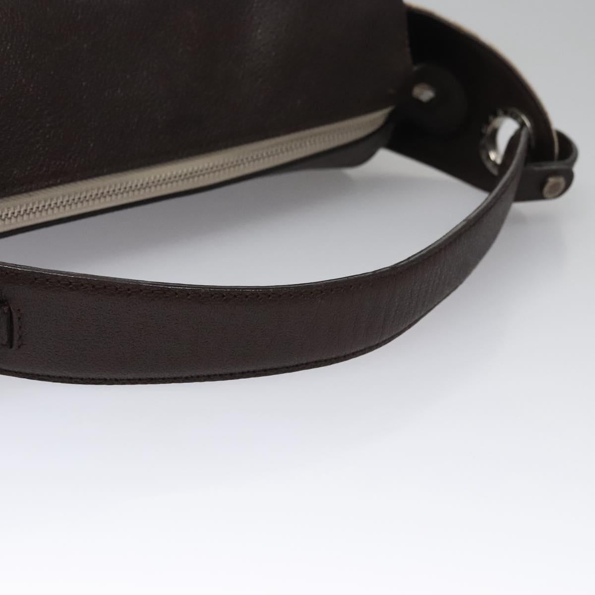 BVLGARI Hand Bag Canvas Leather Beige Brown Silver Auth 113142