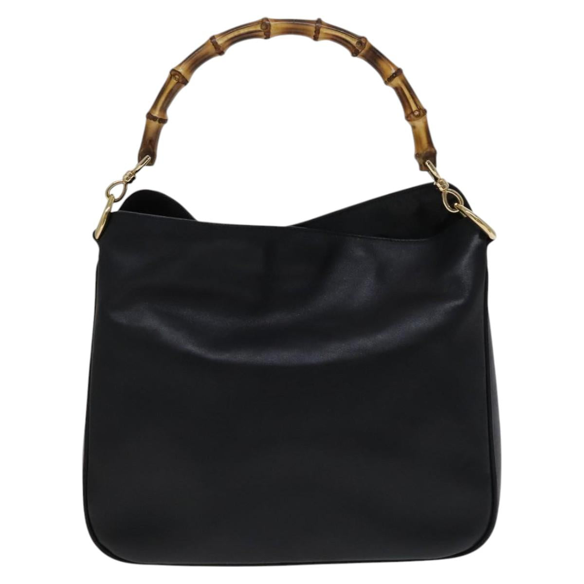 GUCCI Bamboo Hand Bag Leather 2way Black 001 1633 Auth 113151