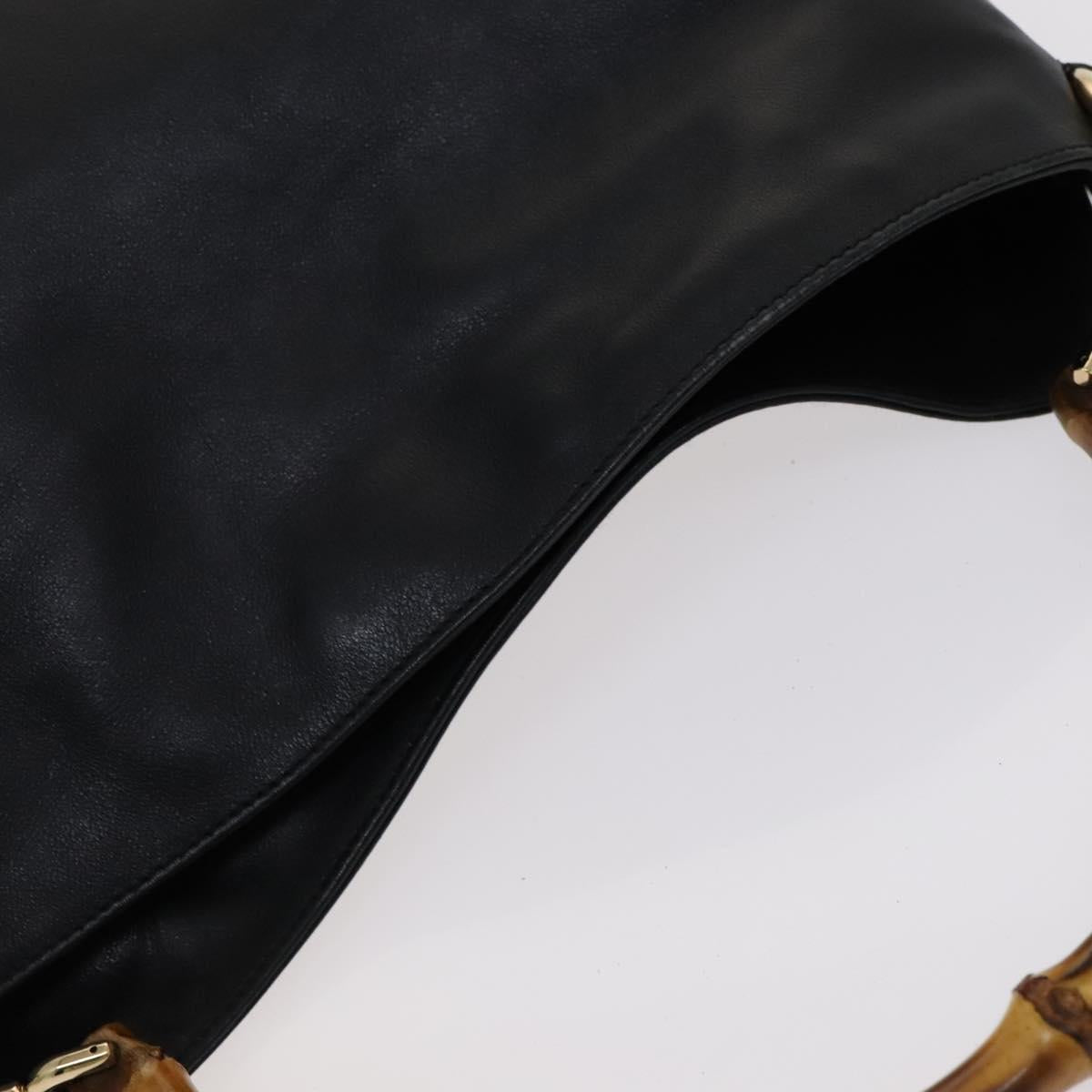 GUCCI Bamboo Hand Bag Leather 2way Black 001 1633 Auth 113151