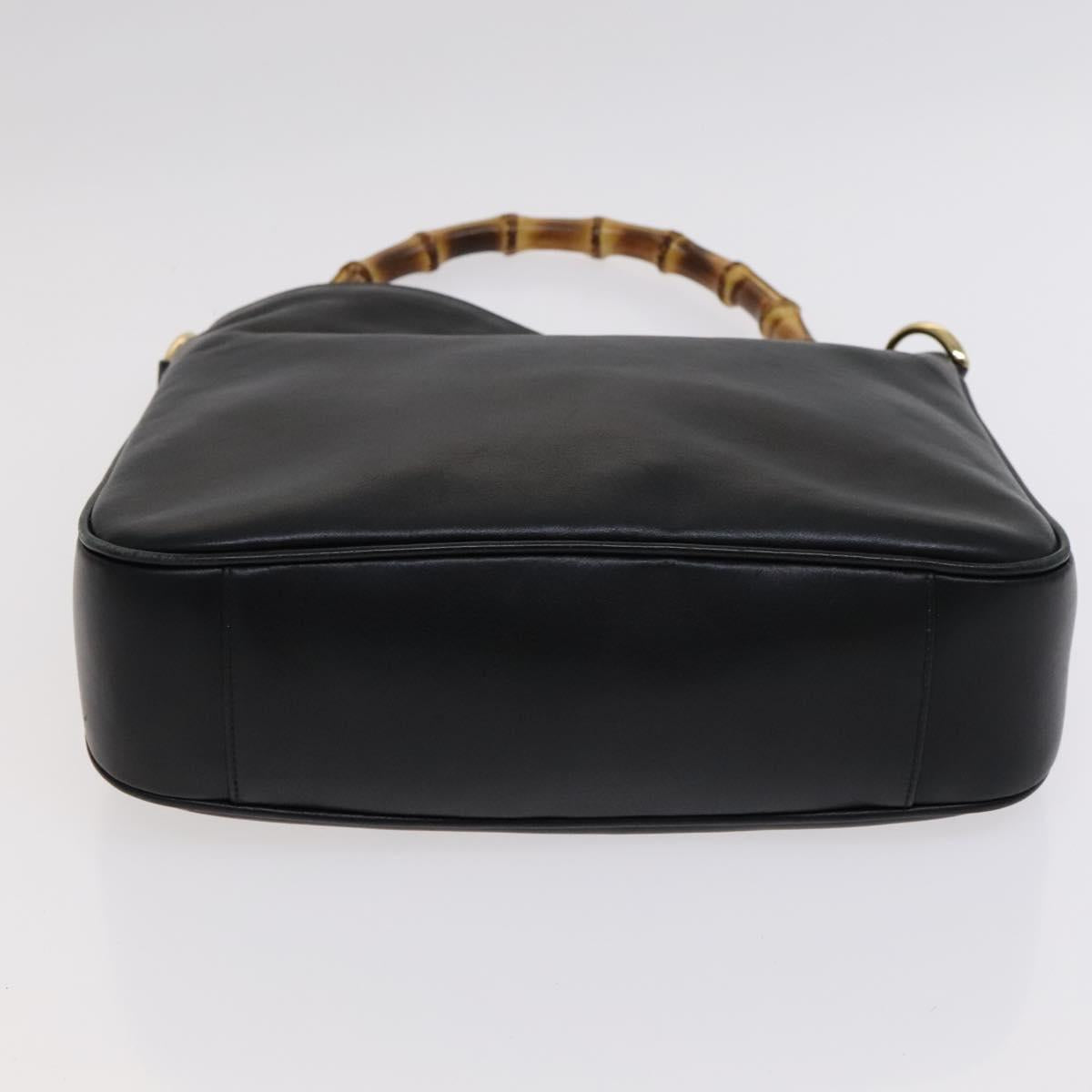 GUCCI Bamboo Hand Bag Leather 2way Black 001 1633 Auth 113151