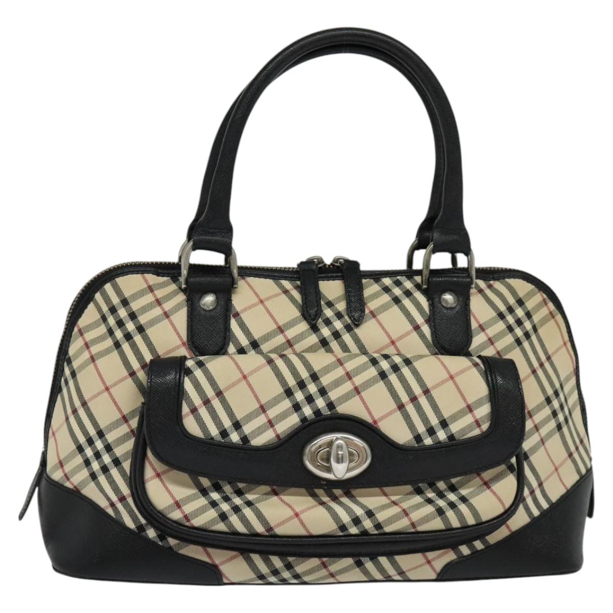 BURBERRY Nova Check Hand Bag Canvas Beige Black Auth 113152