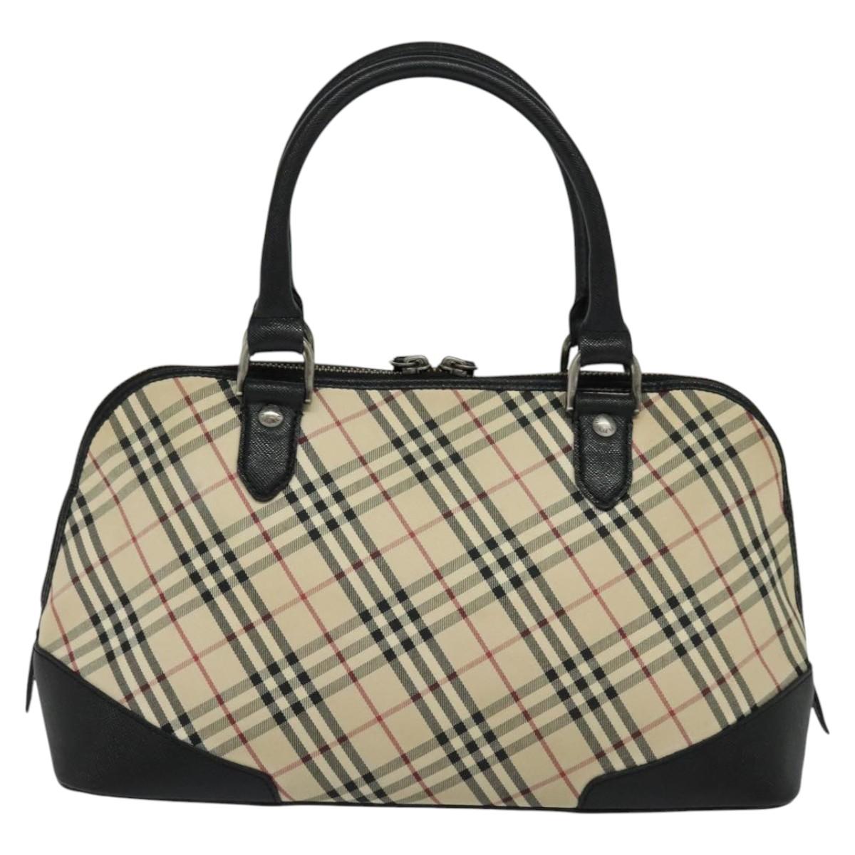 BURBERRY Nova Check Hand Bag Canvas Beige Black Auth 113152