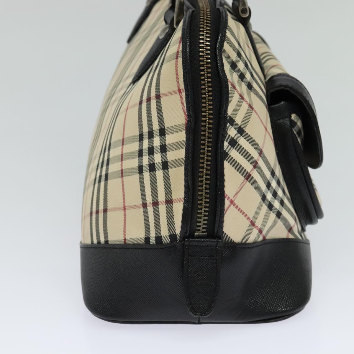 BURBERRY Nova Check Hand Bag Canvas Beige Black Auth 113152
