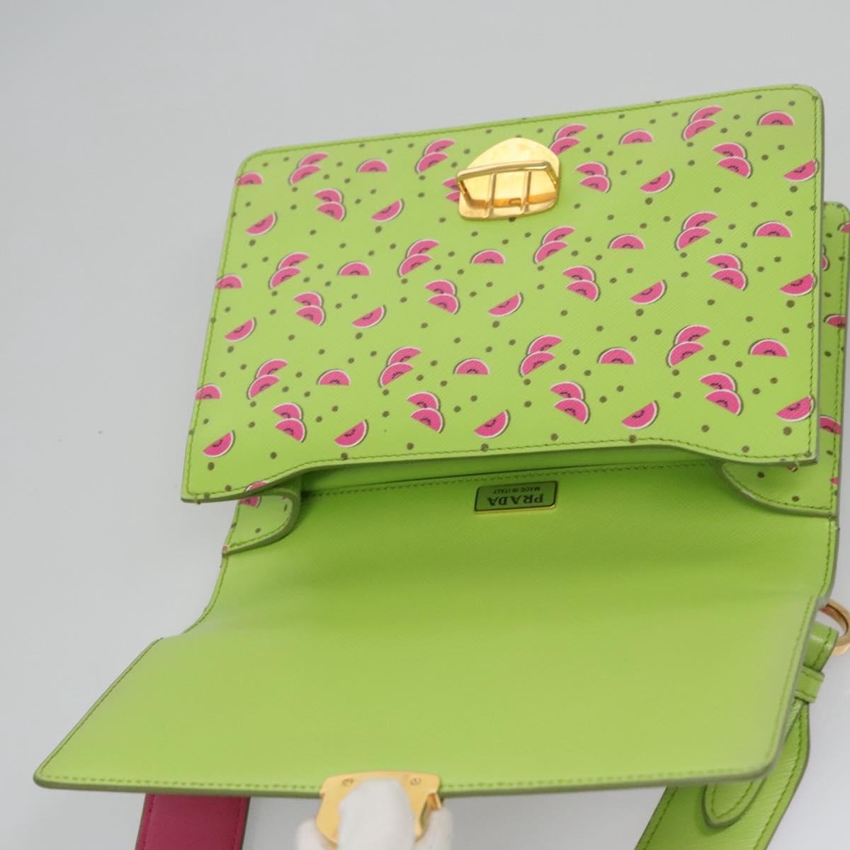 PRADA Watermelon Shoulder Bag Safiano leather Green Auth 113168V