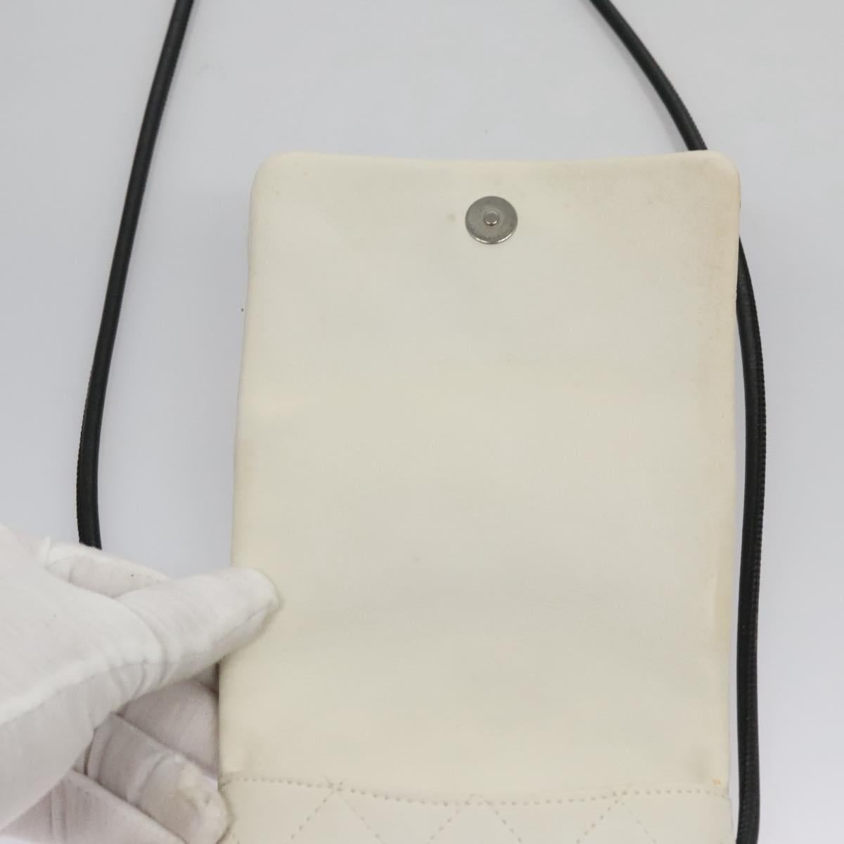 CHANEL Cambon Line Shoulder Bag Leather White Black Silver CC Auth 113231