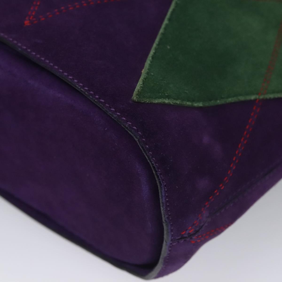 CELINE Circle Shoulder Bag Suede Purple Green gold Auth 113232