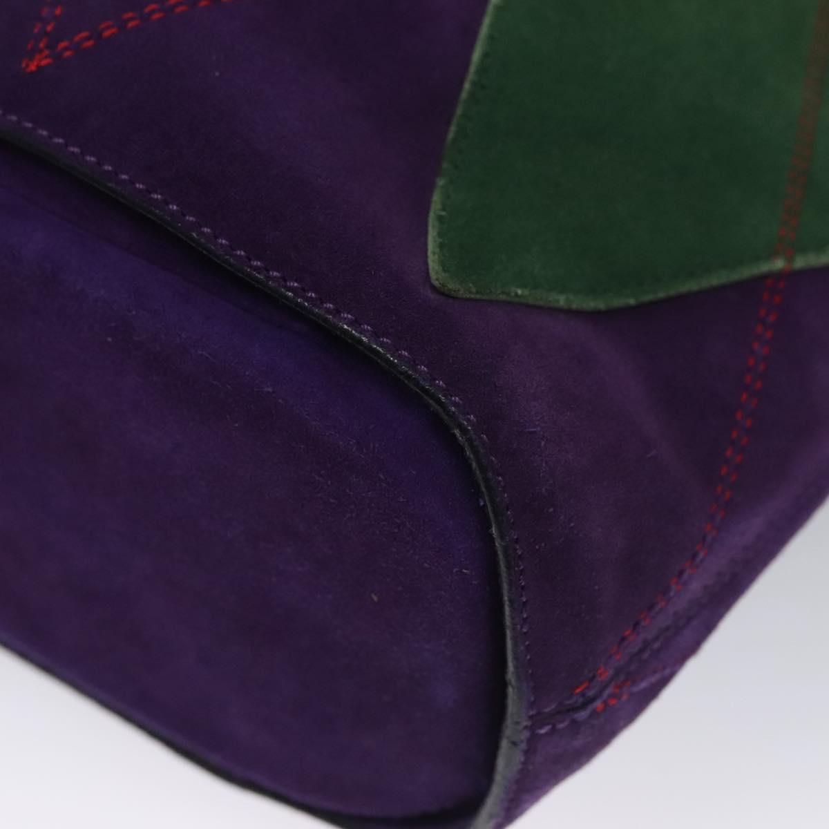 CELINE Circle Shoulder Bag Suede Purple Green gold Auth 113232