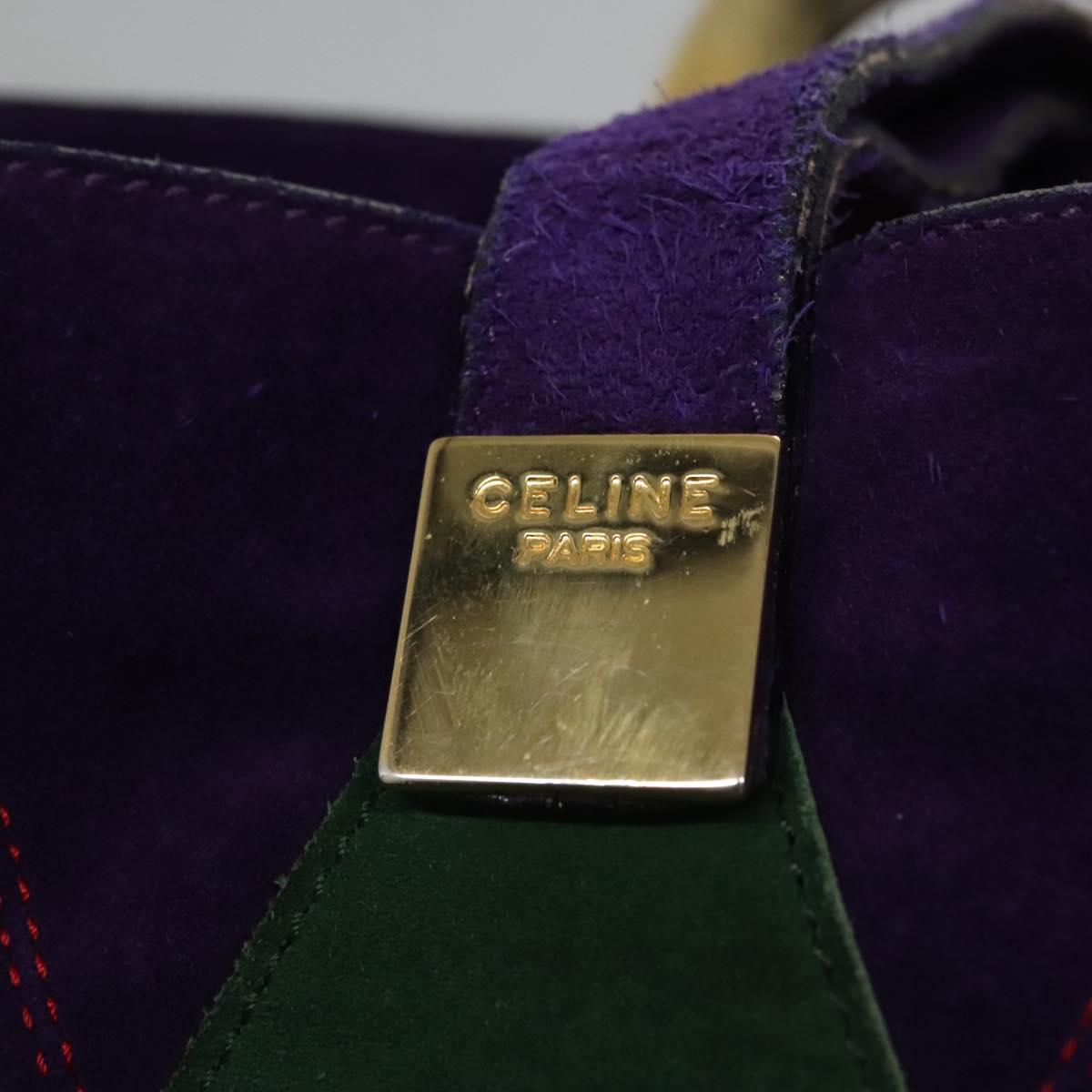 CELINE Circle Shoulder Bag Suede Purple Green gold Auth 113232